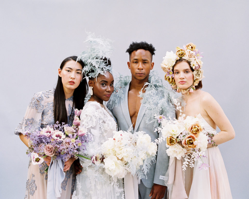 A beautiful collection of high fashion wedding editorial photographs that feature beautiful florals, headpieces, and stunning portraits